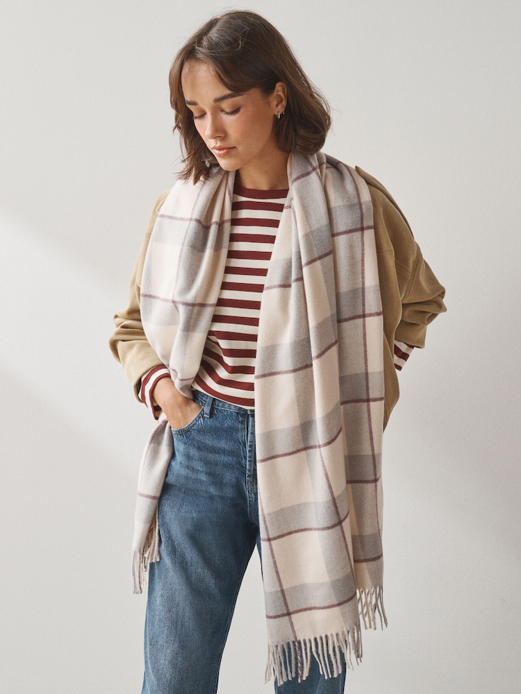 Grey/Blue Check Midweight Scarf - Image 1 of 8 Grey/Blue Check Midweight Scarf - Image 1 of 8