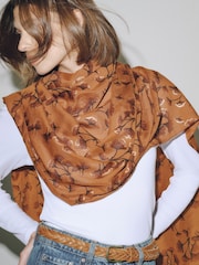 Ochre Floral Lightweight Scarf - Image 4 of 7