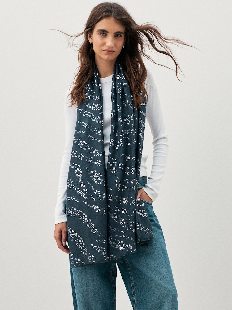Navy/Grey Leopard Foil Lightweight Scarf - Image 1 of 7