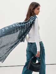 Navy/Grey Leopard Foil Lightweight Scarf - Image 2 of 7