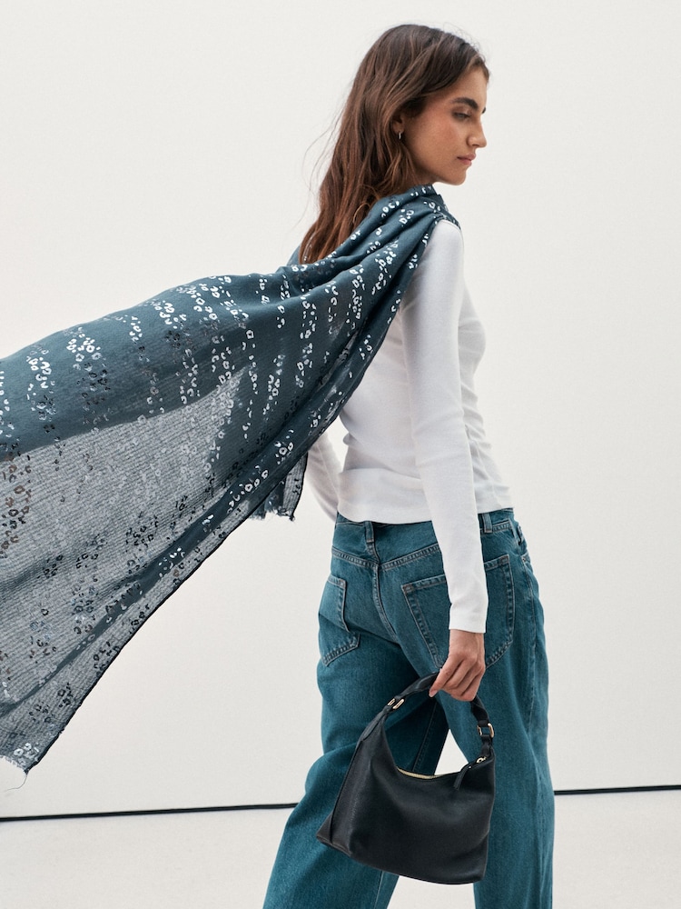 Navy/Grey Leopard Foil Lightweight Scarf - Image 2 of 7