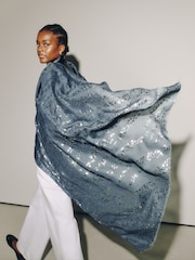 Navy/Grey Leopard Foil Lightweight Scarf - Image 3 of 7