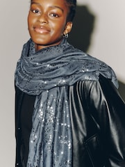 Navy/Grey Leopard Foil Lightweight Scarf - Image 5 of 7