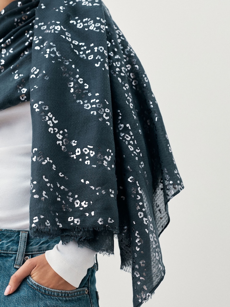 Navy/Grey Leopard Foil Lightweight Scarf - Image 7 of 7