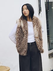 Brown/White Deer Fur Gilet Cover-Up - Image 1 of 7