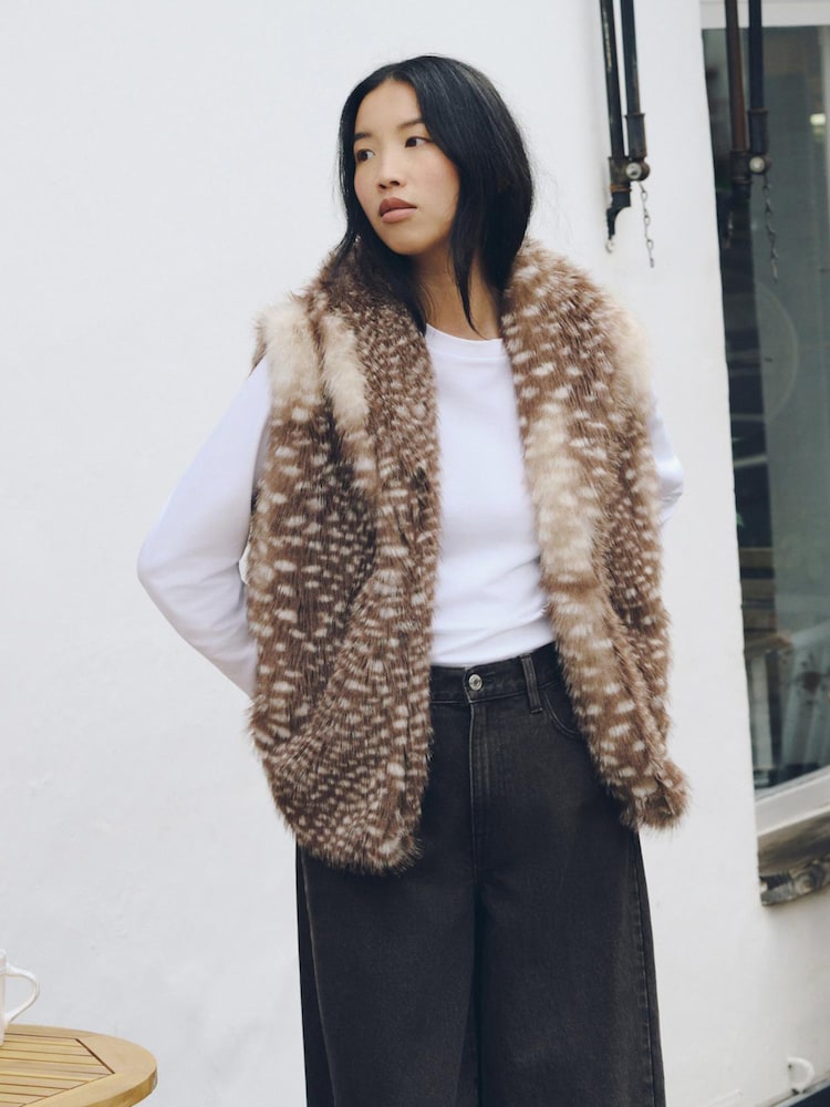 Brown/White Deer Fur Gilet Cover-Up - Image 1 of 7