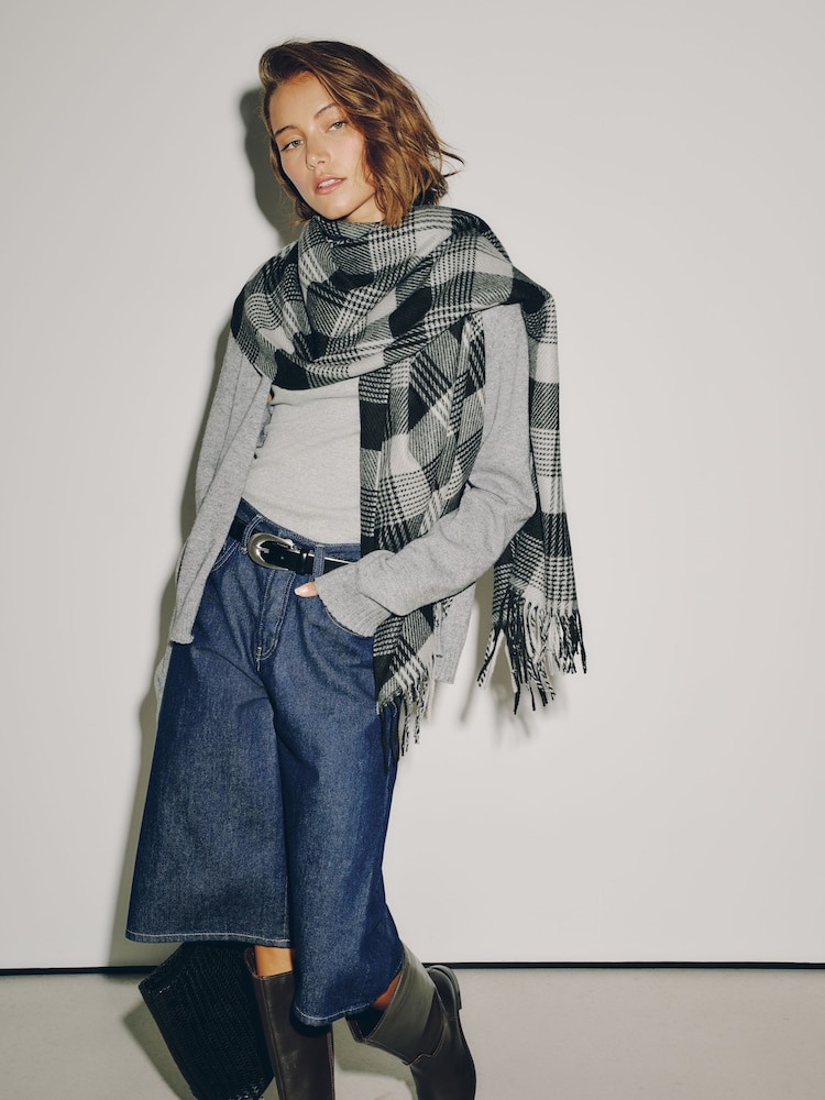 Monochrome Check - Ortaçəkili Scarf - 5şəkildən 2 şəkil