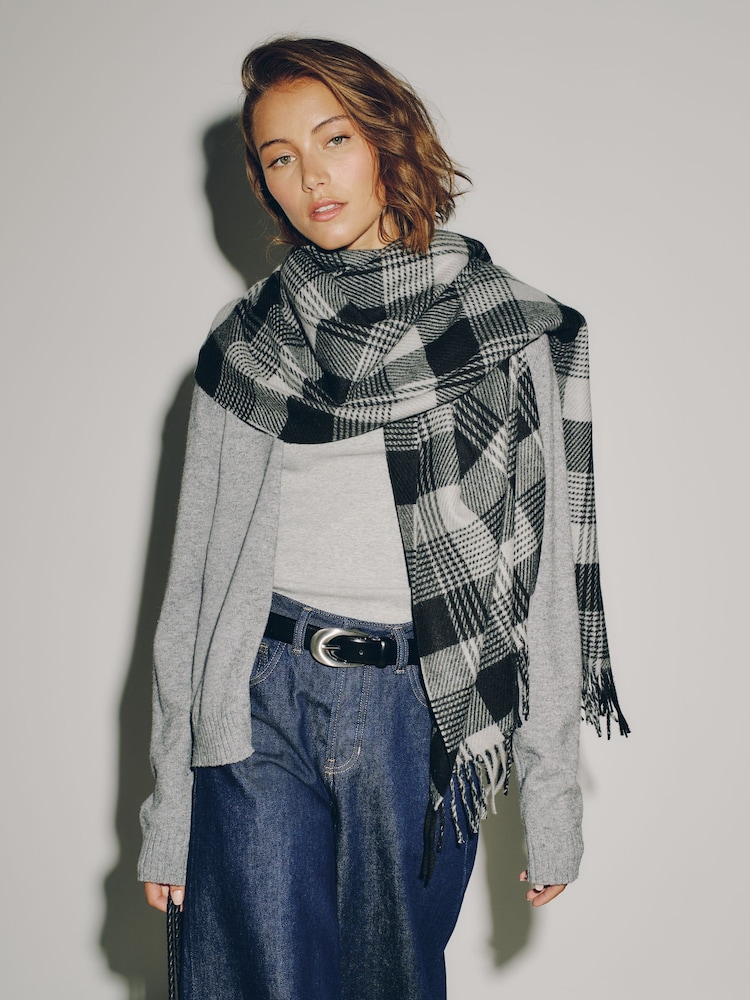 Monochrome Check - Ortaçəkili Scarf - 5şəkildən 5 şəkil