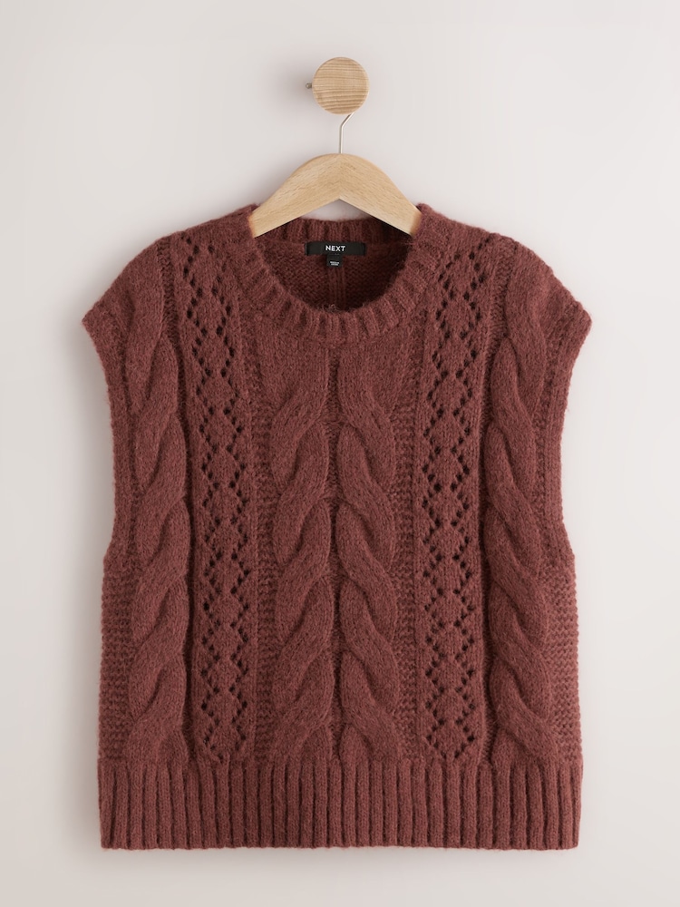 Rust Brown Pointelle Cable Knitted Tank - Image 1 of 3