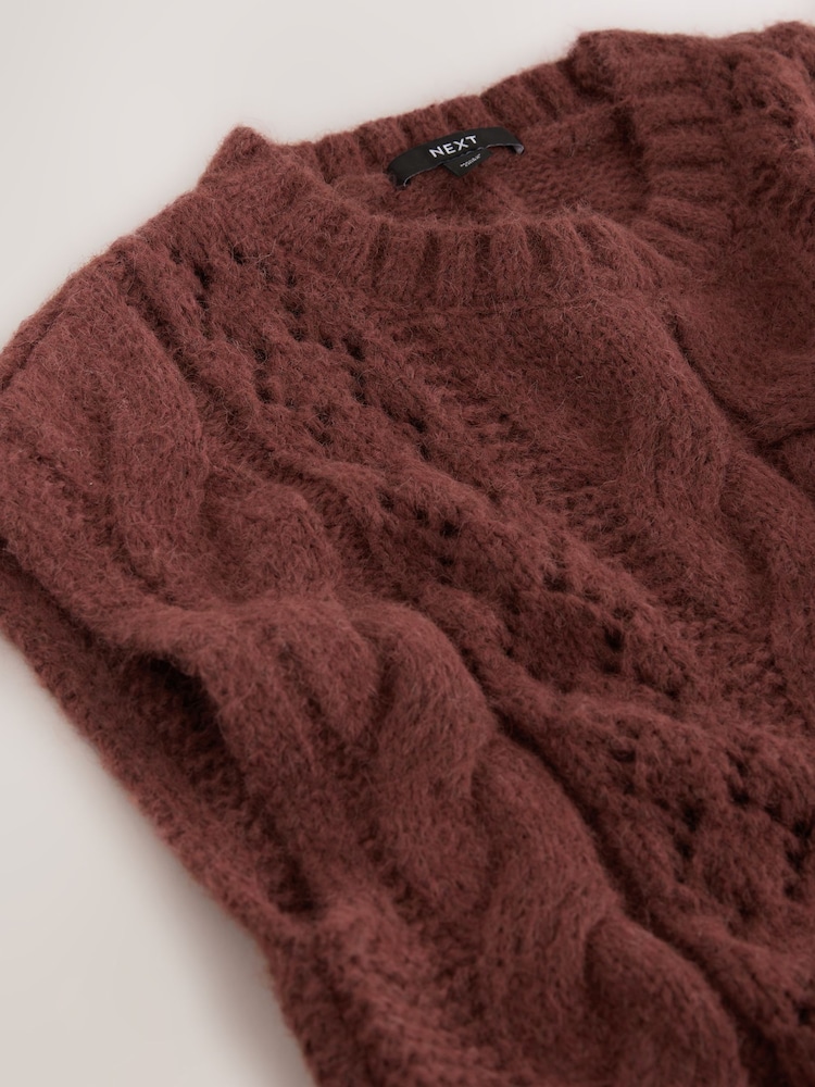 Rust Brown Pointelle Cable Knitted Tank - Image 3 of 3