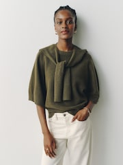 Olive Green Sailor Collar Knitted Cover-Up - Image 1 of 8
