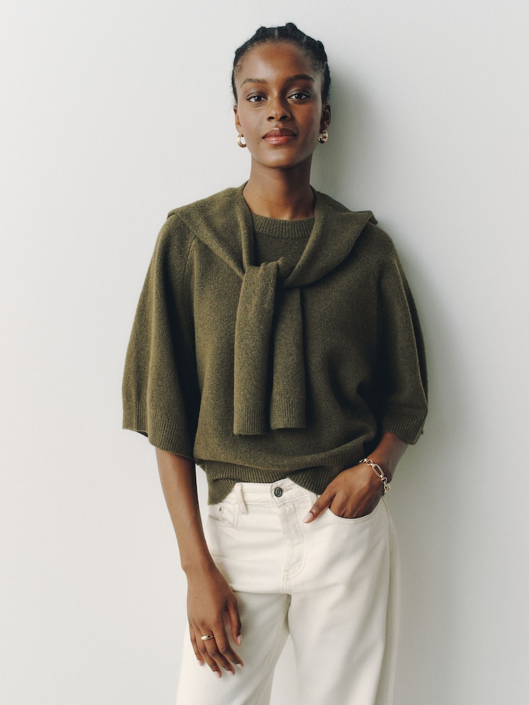 Olive Green Sailor Collar Knitted Cover-Up - Image 1 of 8