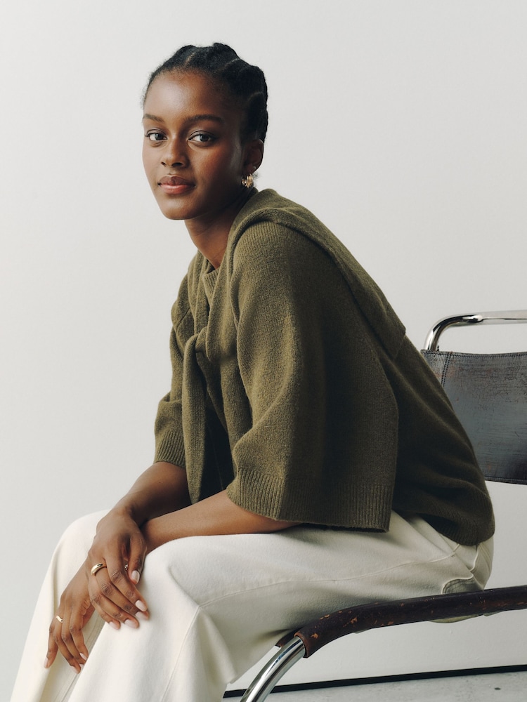 Olive Green Sailor Collar Knitted Cover-Up - Image 2 of 8