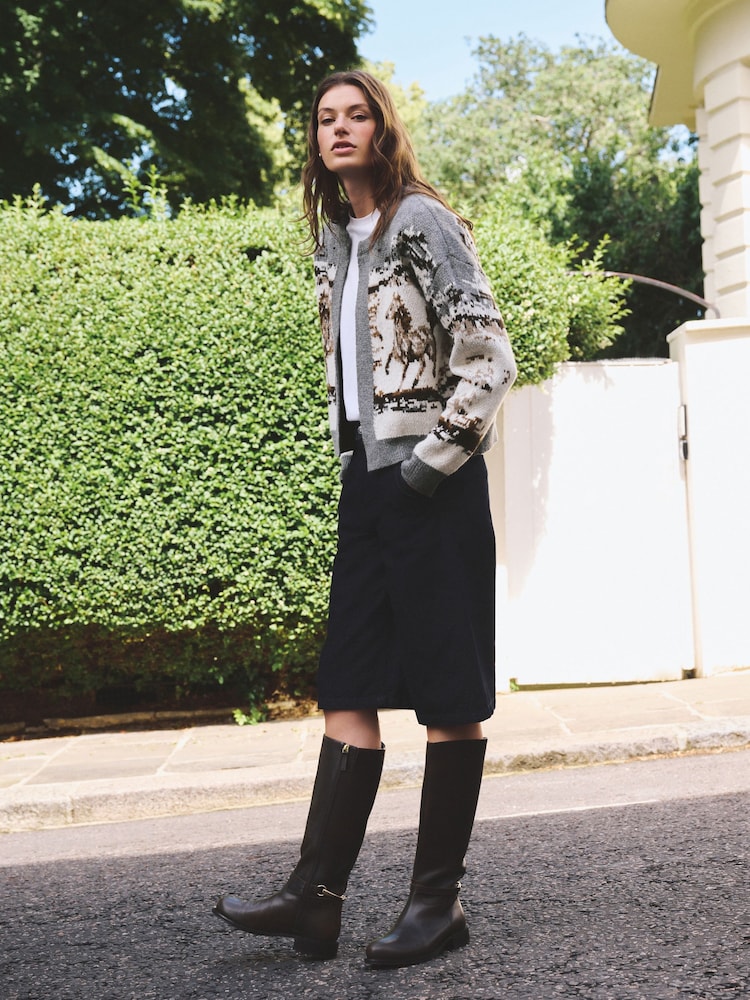 Grey/Brown Horse Jacquard Knitted Cardigan - Image 2 of 7