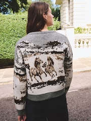 Grey/Brown Horse Jacquard Knitted Cardigan - Image 3 of 7