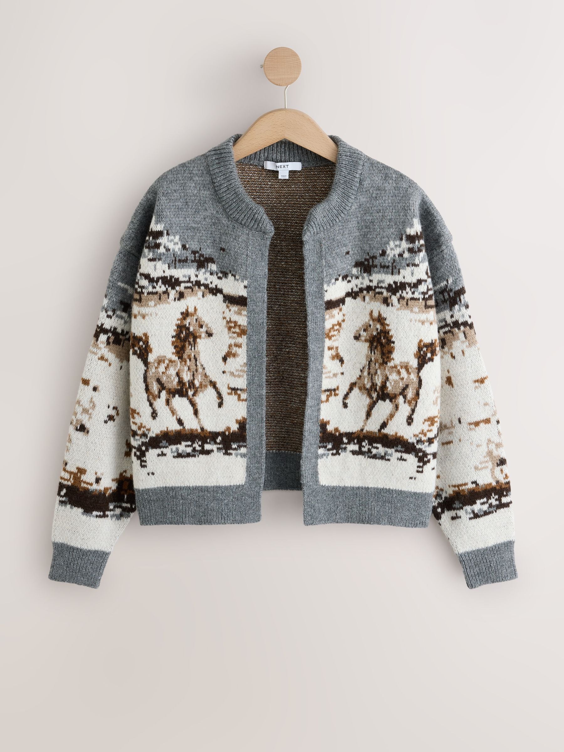 Buy Grey/Brown Horse Jacquard Knitted Cardigan from the Next UK Buy Grey/Brown Horse Jacquard Knitted Cardigan from the Next UK