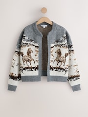 Grey/Brown Horse Jacquard Knitted Cardigan - Image 5 of 7