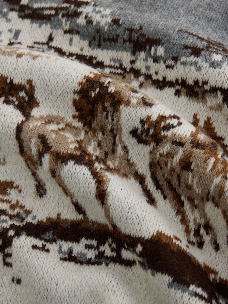 Grey/Brown Horse Jacquard Knitted Cardigan - Image 7 of 7