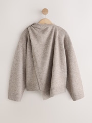 Oatmeal Scarf Detail Knitted Cover Up Jackets - Image 5 of 7