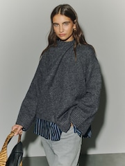 Charcoal Grey Scarf Detail Knitted Cover Up Jackets - Image 1 of 9