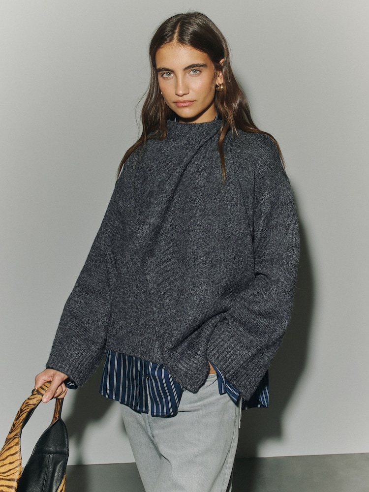Charcoal Grey Scarf Detail Knitted Cover Up Jackets - Image 1 of 9 Charcoal Grey Scarf Detail Knitted Cover Up Jackets - Image 1 of 9