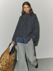 Charcoal Grey Scarf Detail Knitted Cover Up Jackets - Image 2 of 9