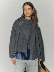 Charcoal Grey Scarf Detail Knitted Cover Up Jackets - Image 3 of 9
