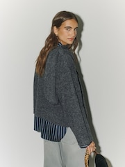 Charcoal Grey Scarf Detail Knitted Cover Up Jackets - Image 4 of 9