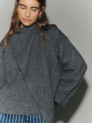 Charcoal Grey Scarf Detail Knitted Cover Up Jackets - Image 5 of 9