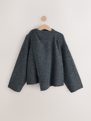 Charcoal Grey Scarf Detail Knitted Cover Up Jackets - Image 7 of 9