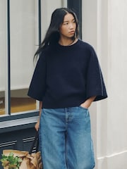 Navy Blue Sailor Collar Knitted Cover-Up - Image 3 of 8