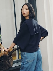 Navy Blue Sailor Collar Knitted Cover-Up - Image 4 of 8