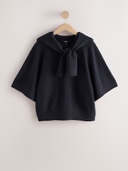 Navy Blue Sailor Collar Knitted Cover-Up - Image 6 of 8