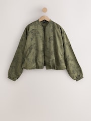 Khaki Green Floral Bomber Jacket - Image 1 of 3