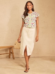 Love & Roses Sage Green Floral Petite Dobby Flutter Sleeve Shell Top - Image 3 of 4