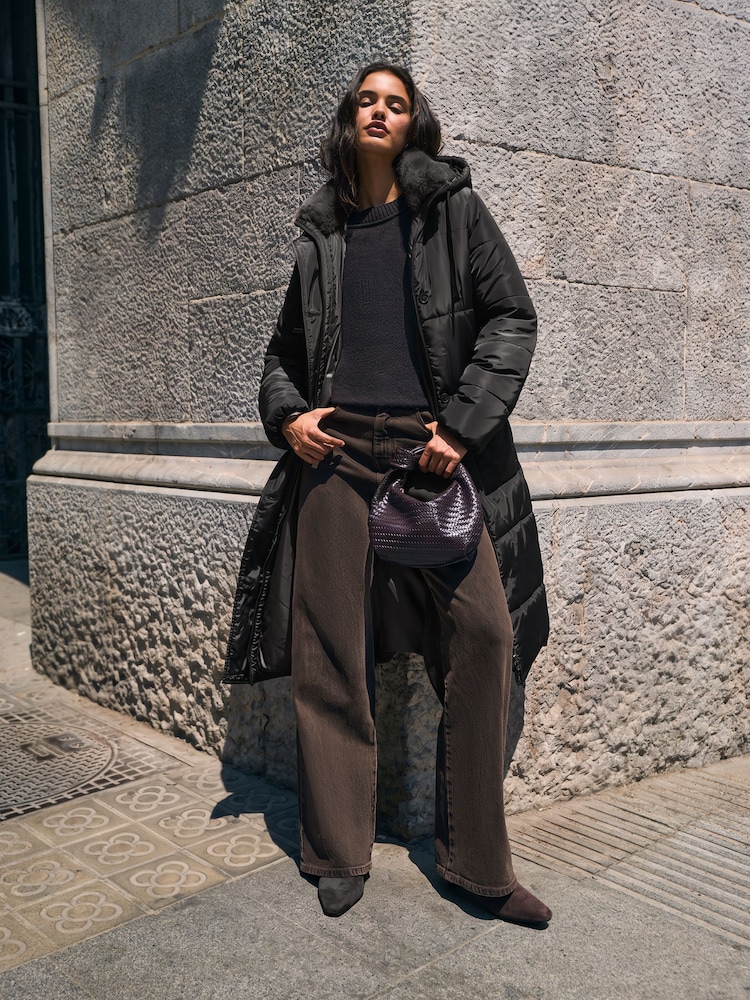 Friends Like These Black Premium Padded Belted Coat - Image 1 of 4