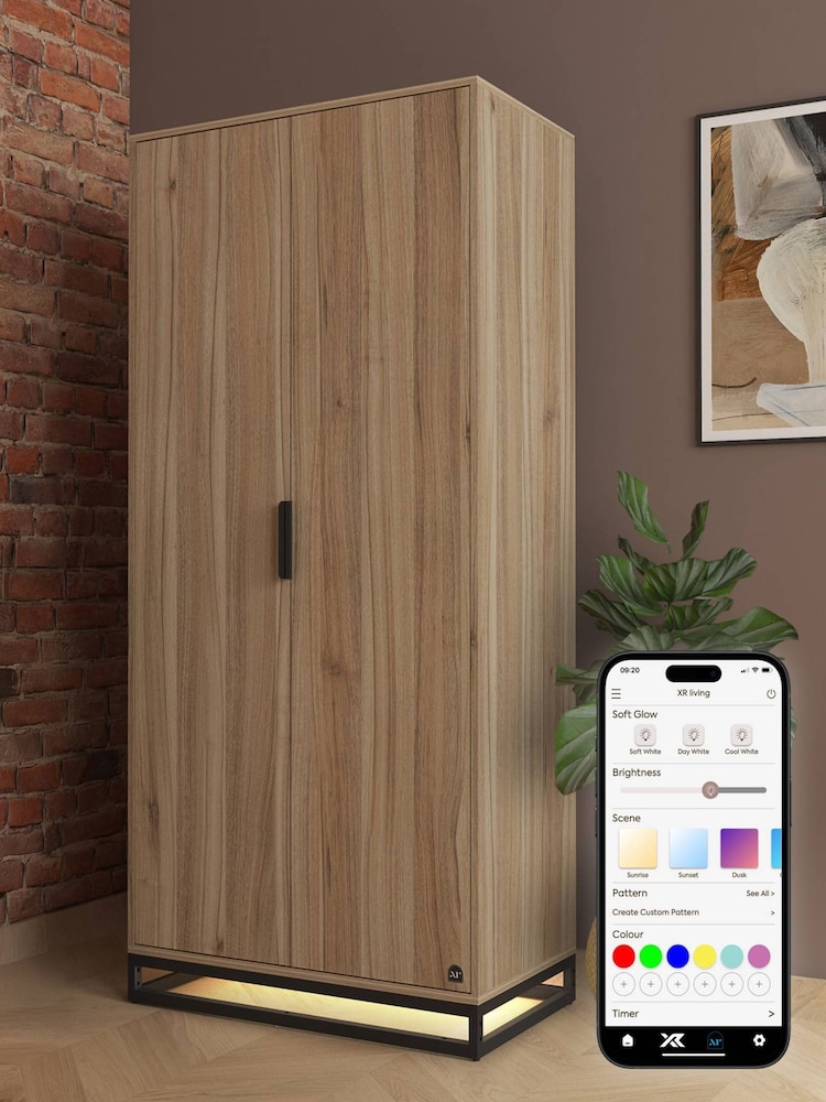 XR Living Oak Black Denver Wardrobe with App Control LED Lights - Image 1 of 6