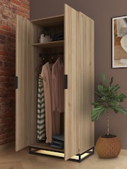 XR Living Oak Black Denver Wardrobe with App Control LED Lights - Image 2 of 6