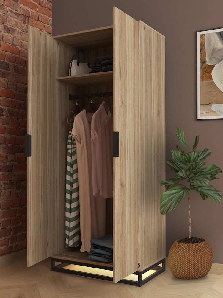 XR Living Oak Black Denver Wardrobe with App Control LED Lights - Image 2 of 6