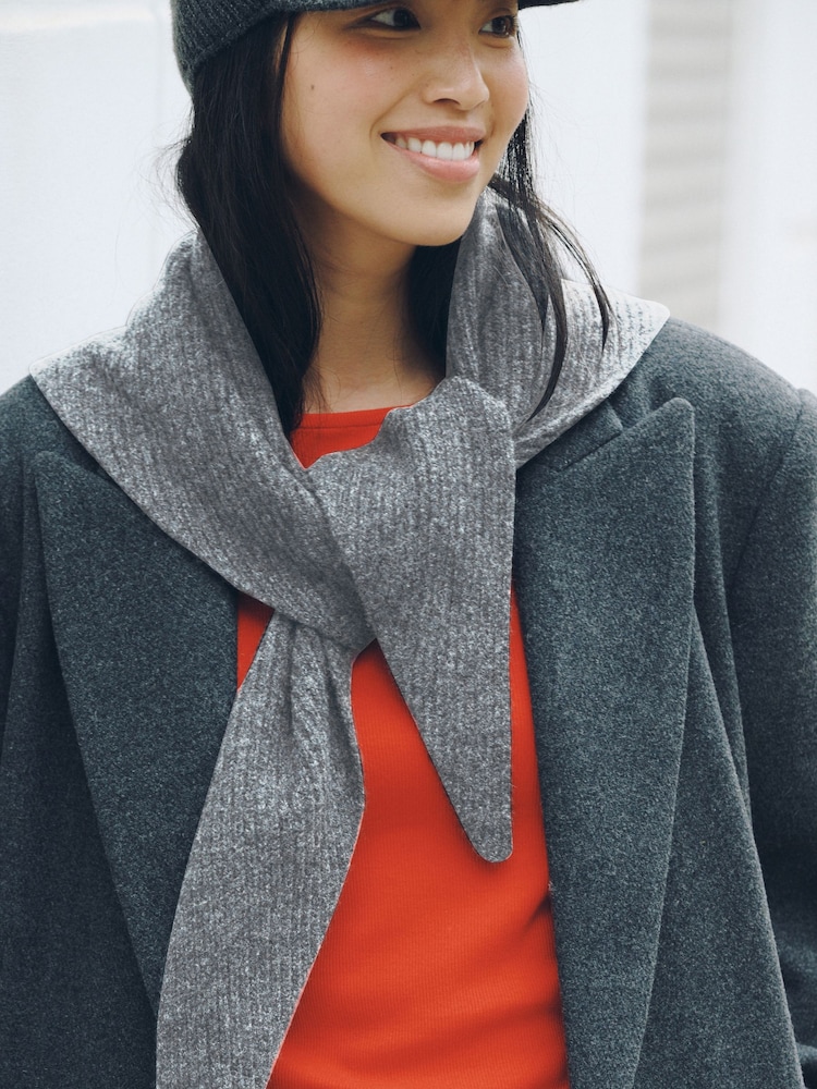 Grey Large Ribbed Triangle Scarf - Image 2 of 8 Grey Large Ribbed Triangle Scarf - Image 2 of 8
