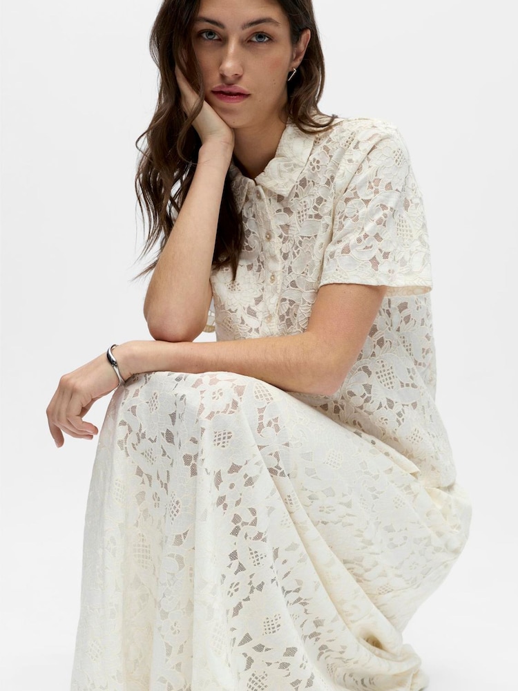 OBJECT Short Sleeve Lace Polo Top - Image 1 of 5