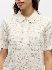 OBJECT Short Sleeve Lace Polo Top - Image 4 of 5
