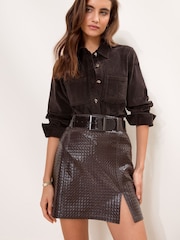 Lipsy Chocolate Brown Cord Cinched Waist Shirt - Image 3 of 5