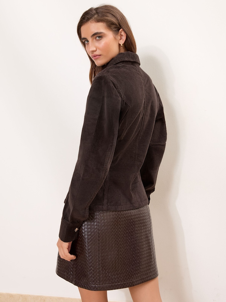 Lipsy Chocolate Brown Cord Cinched Waist Shirt - Image 5 of 5
