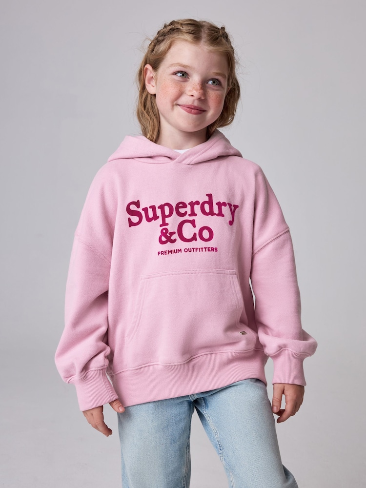 Superdry Pink Graphic Graphic Hoodie - Image 1 of 12 Superdry Pink Graphic Graphic Hoodie - Image 1 of 12