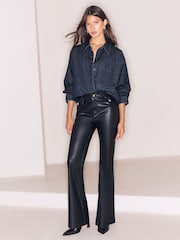 Lipsy Black Faux Leather High Waisted Glam Flare Jeans - Image 2 of 5