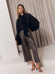 Lipsy Chocolate Brown Faux Leather Culottes - Image 1 of 5
