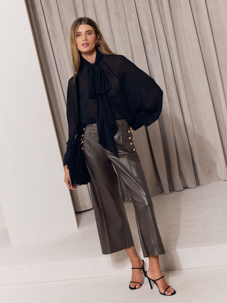 Lipsy Chocolate Brown Faux Leather Culottes - Image 1 of 5 Lipsy Chocolate Brown Faux Leather Culottes - Image 1 of 5