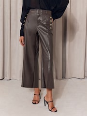 Lipsy Chocolate Brown Faux Leather Culottes - Image 2 of 5