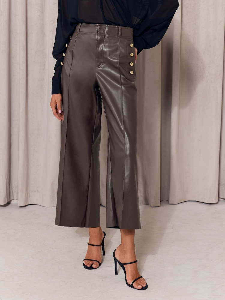 Lipsy Chocolate Brown Faux Leather Culottes - Image 2 of 5 Lipsy Chocolate Brown Faux Leather Culottes - Image 2 of 5